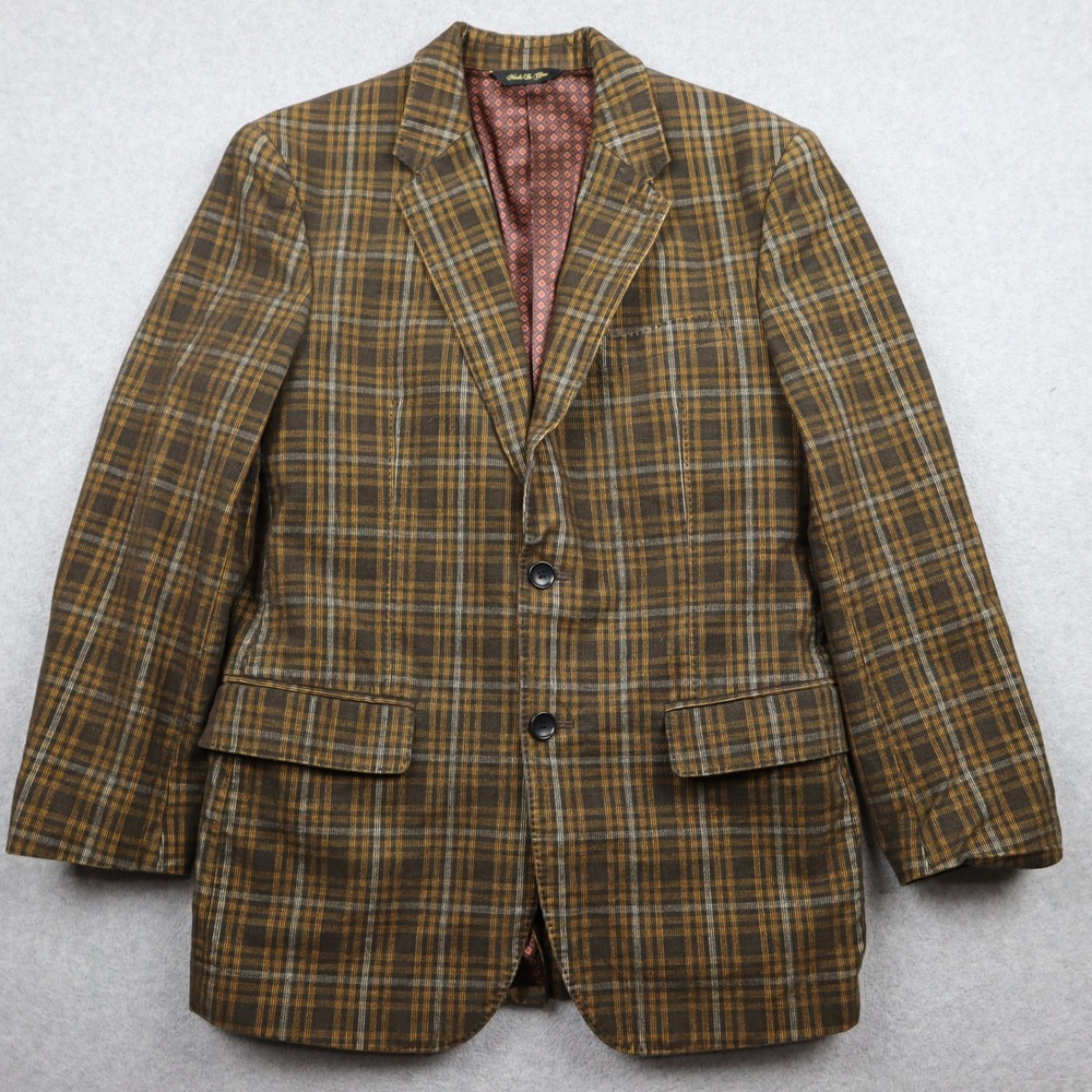 Original Penguin Blazer Mens Small Plaid Brown Corduroy Two Button Sport Coat